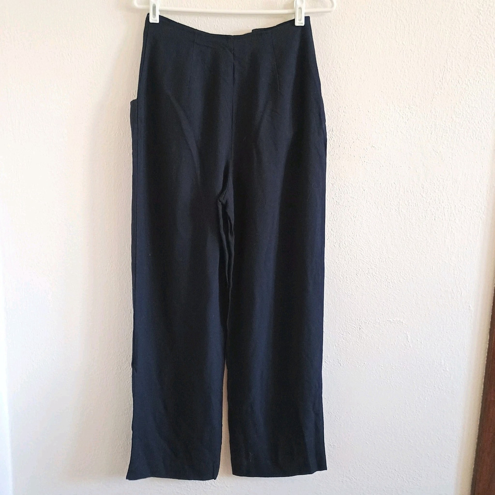 Vtg Compagne Internationale Express Navy Wide Leg Pants High Waist Button Front - Picture 2 of 7